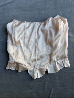 Free People Pale Blush Satin Corset Top with Ruffle Hem Small
